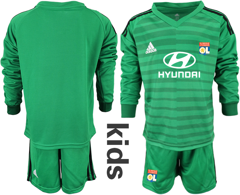 2018_2019 Club Olympique Lyonnais green long sleeve Youth goalkeeper soccer jerseys->youth soccer jersey->Youth Jersey